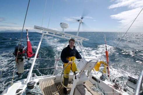 She is a stable and powerful boat, and very easy to handle. When the wind frees we progressively lift the centreboard until it is fully raised on a run. She tracks very well in this mode, and places very little demand on a helmsman or autopilot.