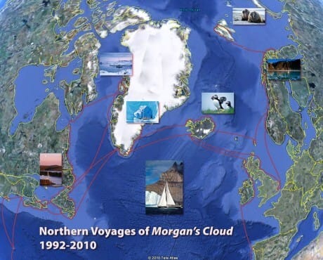 Map of the northern voyages of the expedition sailboat "Morgan's Cloud"