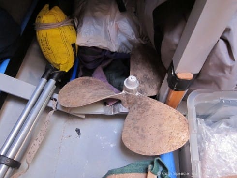 We've always carried a spare prop, complete with new lock washer and anode, which proved vital when we damaged the Kiwiprop. We had a dummy tapered shaft with a fixing bracket made for mounting the spare prop down in the bilges, where it is safe and secure at all times.