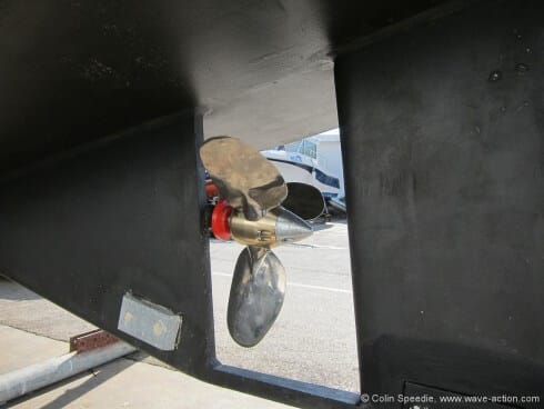 Our new Featherstream prop - stainless blades, bronze boss, and so far very impressive. Good performance under power (especially astern) makes life far easier when manoeuvring Pelerin under power, and far less drag under sail - just what we wanted.