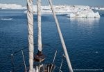 Expedition Sailboat Morgan's Cloud steams through ice in West Greenland