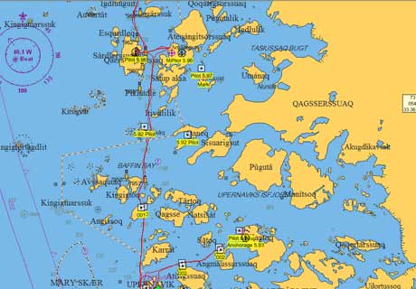 Chart of West Greenland coast showing Morgan's Cloud's track