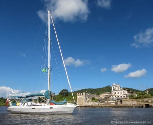 "Pelerin" at anchor off the Convento de Santo Antonio.