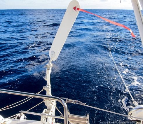 Windvane on stern of sailboat The best piece of equipment on the boat.