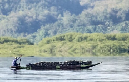 The dugout canoe is still in daily use.