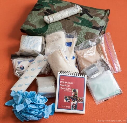 The first aid and survival kit we were carrying when John fell. 