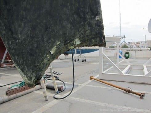 With many spade rudders a sacrificial section is built in, designed to shear off in the event of collision with floating debris. In this case, on a big Swan lifted out for inspection, the damage wasn't recent and the skipper had no idea it had occurred. It looked to me like the sort of thing that could happen when berthed stern to against a quay, where there is often rubble or debris on the bottom. But it had worked—and the boat had kept going.