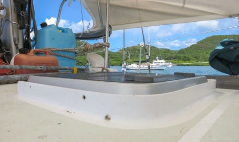 Wave breaks around the foredeck hatches protect the seals