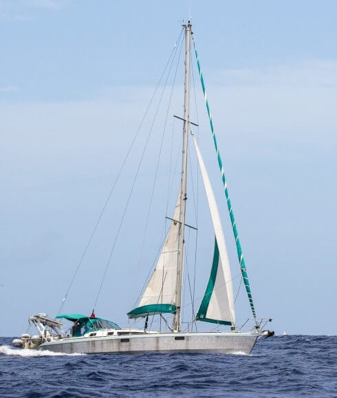 A sister ship to "Pèlerin" working her way up through the islands