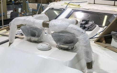 Substantial dorade box on the deck saloon 44 for good ventilation in the tropics.