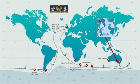 2018 Golden Globe solo round the world course race starting from Falmouth UK on 14th June 2018