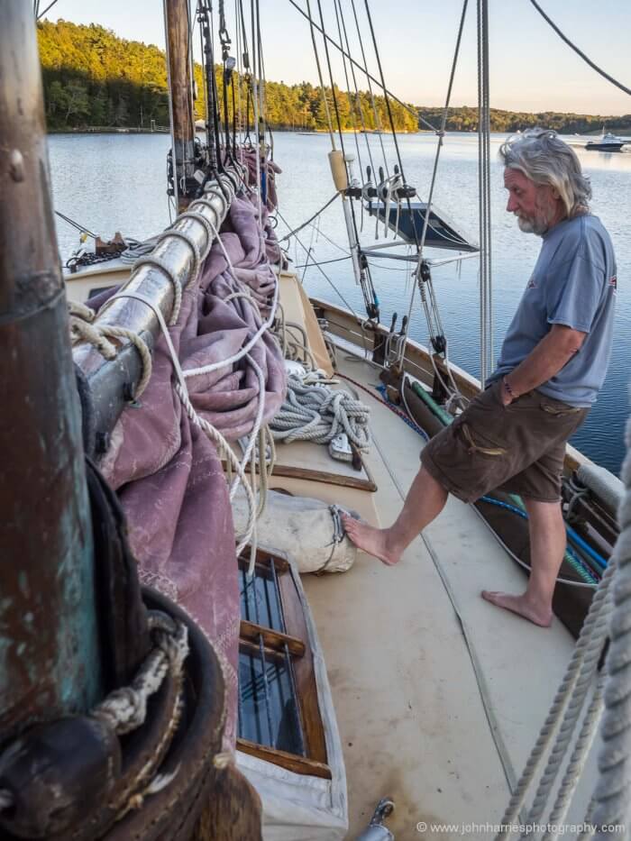 Mick points to Hannah's Jordan Series Drogue. The boat my be old fashioned to some eyes but her crew have applied modern thinking in areas where it makes sense like storm survival.